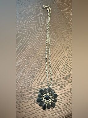 Lucky Brand Black Teardrop Flower Pendant Necklace